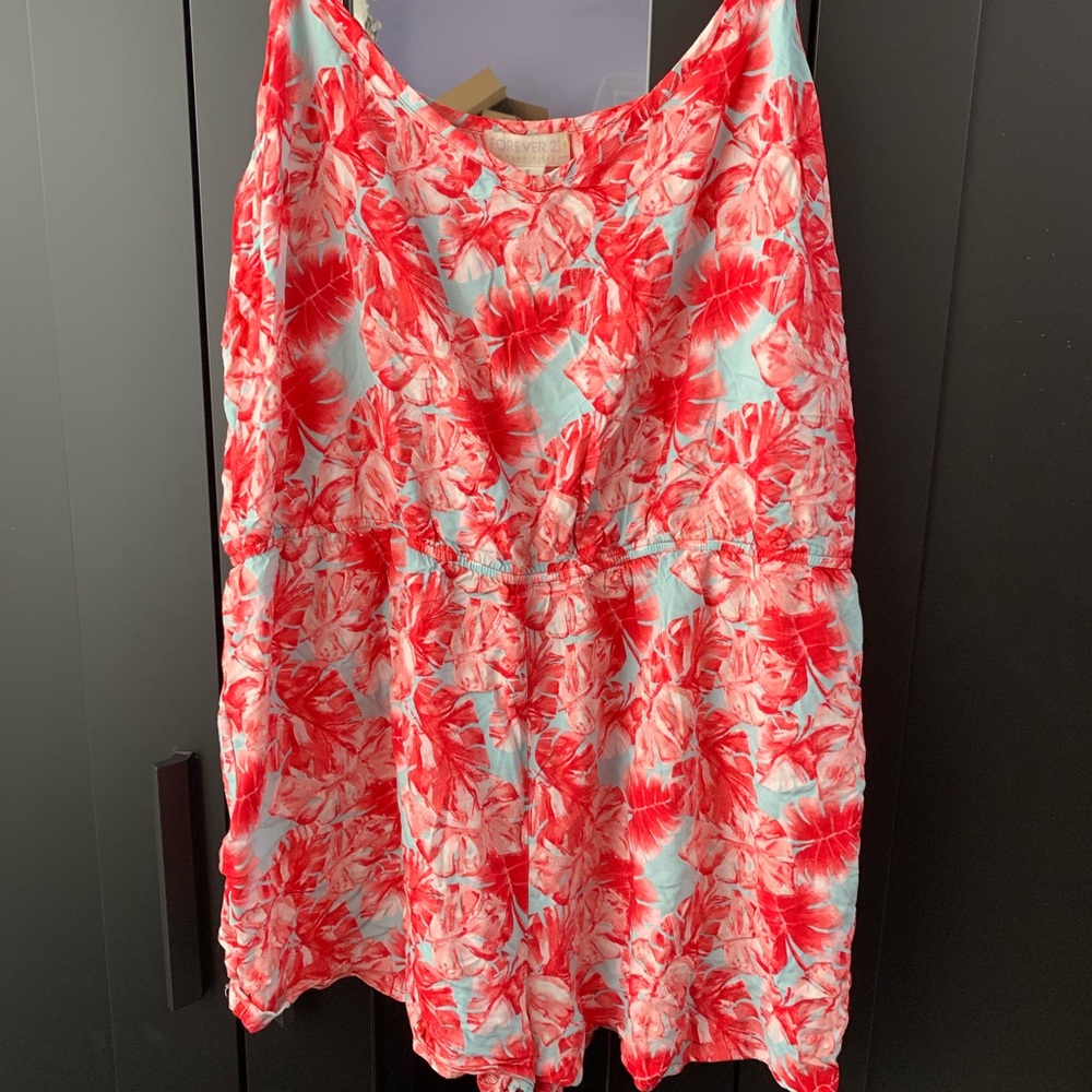 Forever 21+ Red Floral Jumpsuit/Romper